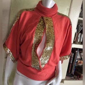 Gold Sequin Coral Sweater/ blouse  from BEBE